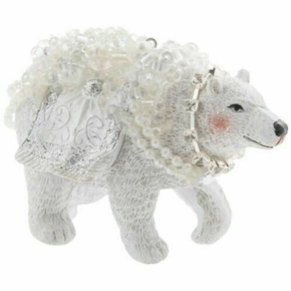Polar Bear Christmas Ornament White Rosy Cheeks Embellish Beads Rhinestones - Picture 2 of 4